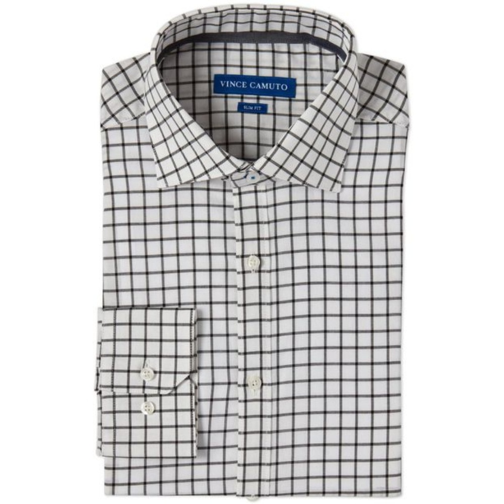 Vince Camuto Mens Slim Fit Dress Shirt White Black